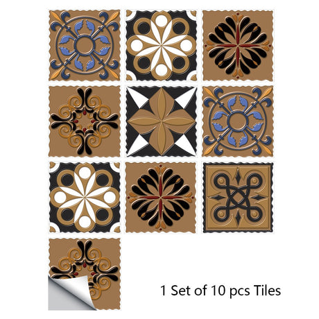 Mosaic 10-Piece Imitation Ceramic Tile Stickers Set for Home Decoration