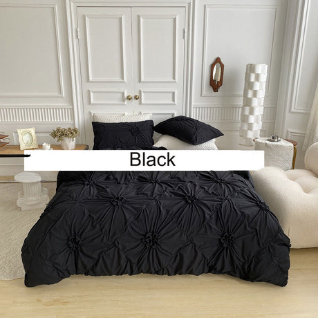 Bedding, duvet cover, pillowcase, solid color, 3D distressed button flower 3-piece set, no bed sheets