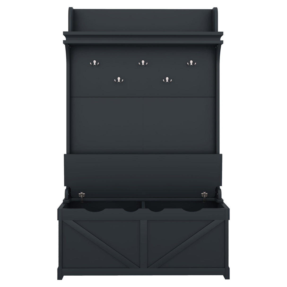 Hall tree with storage desk, entrance desk with drawers and 5 hooks, display rack, dark blue