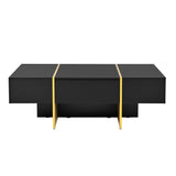 ON-TRANS 47.2 inch x 31.4 inch multifunctional rectangular sofa table with 2 drawers and gold wood grain leg center table, black