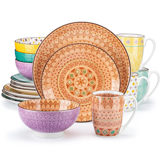 Japanese Style Porcelain Dinnerware Set - 16 Pcs for 4, Microwave & Dishwasher Safe Julia M LifeStyles