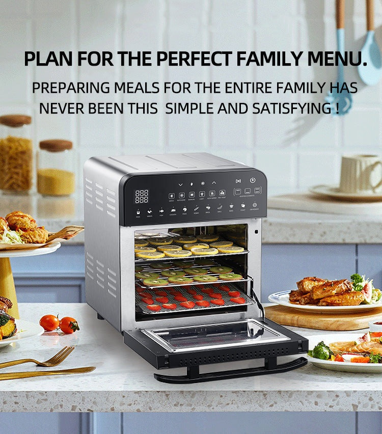 Stainless steel double heating air oven with 15L capacity and touch control panel