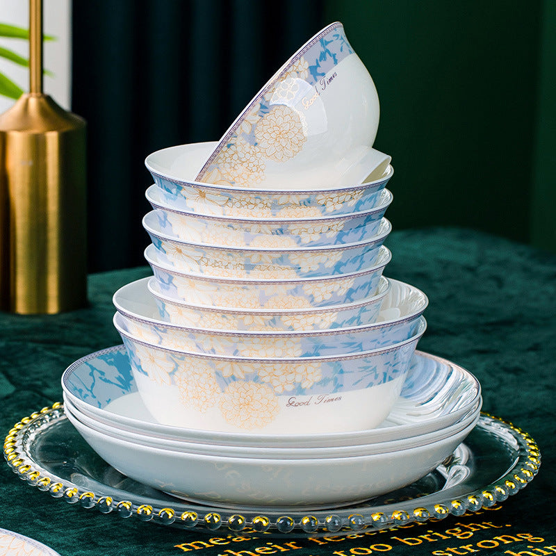Elegant 16-Piece New Bone China Dinnerware Set with Chopsticks & Glazed Finish