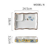 Dumpling plate sushi plate round square plate with soy sauce and vinegar partitioned snack plate ceramic plate for home use