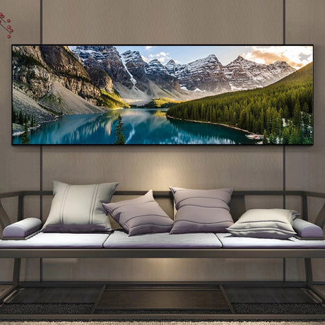 1pc Canvas Painting, Lake Forest Mountain Scenery Painting, Wall Art Decor, For Living Room, Bedroom, No Frame, 19.68*59.05inch