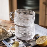 Vintage 14 Oz Embossed Glass Coffee and Tea Mugs