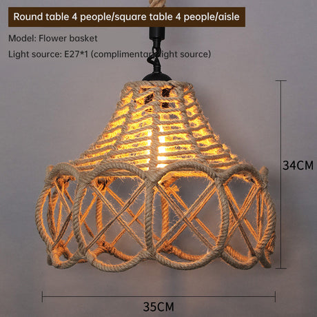 Chandelier, Household, Commercial, Hemp Rope Lamp, Retro Industrial Style, Single Head Corridor, Restaurant Lamp