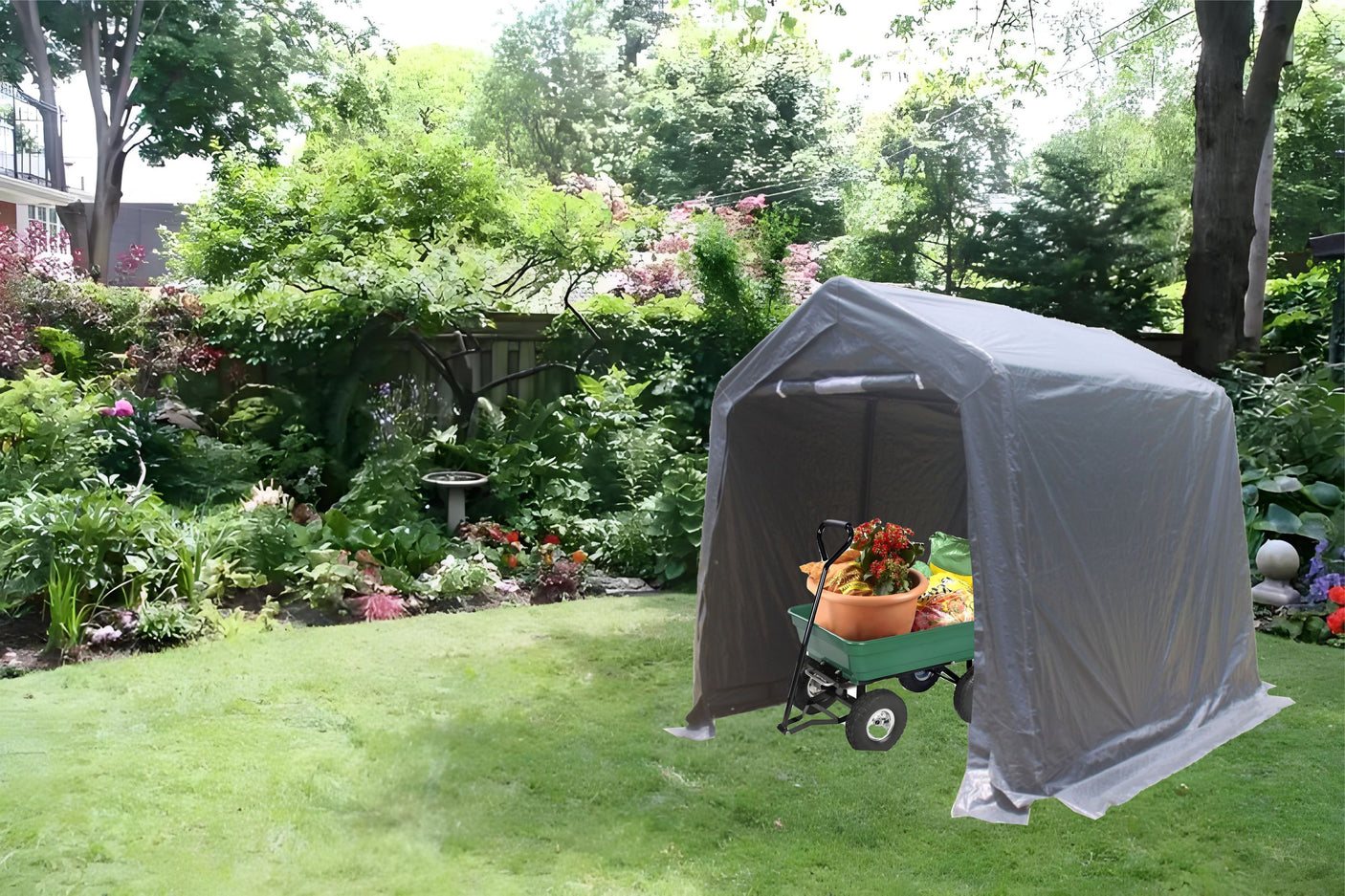 7x12 ft Outdoor Gazebo Portable Storage Shelter Shed with 2 Roll up Zipper Doors & Vents Carport - Julia M LifeStyles