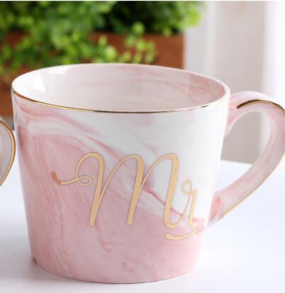 Handpainted Gold Monogram Natural Marble Coffee Mug Mr and Mrs