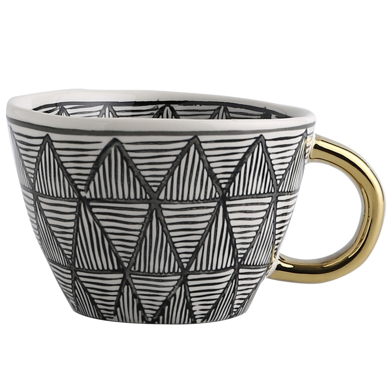 Motif Gold-Handle Ceramic Mug, 350 mL