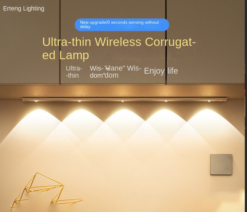 Smart LED Human Body Sensor Light Ultra-thin Peephole Hill Light Strip Rechargeable Self-adhesive Closet Wine Cabinet Kitchen Cabinet Light Band