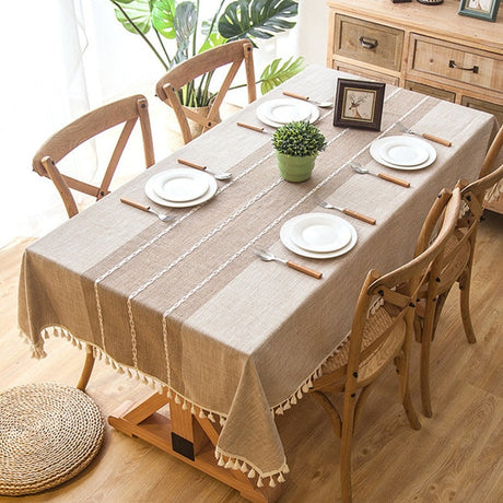 European Style 90x90 cm Decorative Linen Tablecloth with Tassels - Waterproof & Oilproof