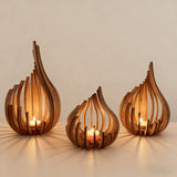 Elegant Lotus-Shaped Wooden Candle Holder Display Shelf