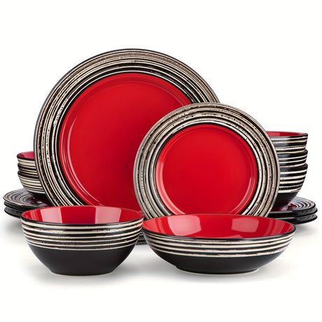 16-Piece Premium Stoneware Dinnerware Set - Elegant Bark Glaze, Scratch-Resistant & Dishwasher Safe - Modern Grey, Perfect for everyday Home Dining and Family of 4