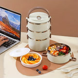 1 Set Of Stainless Steel 4 Layer Lunch Box With Lid With Complementary Bag & Cutlery Large Capacity Storage Bucket, For Camping, Picnic, School, Office, And Outdoor Adventures Julia M Home & Kitchen