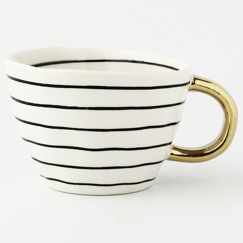 Motif Gold-Handle Ceramic Mug, 350 mL
