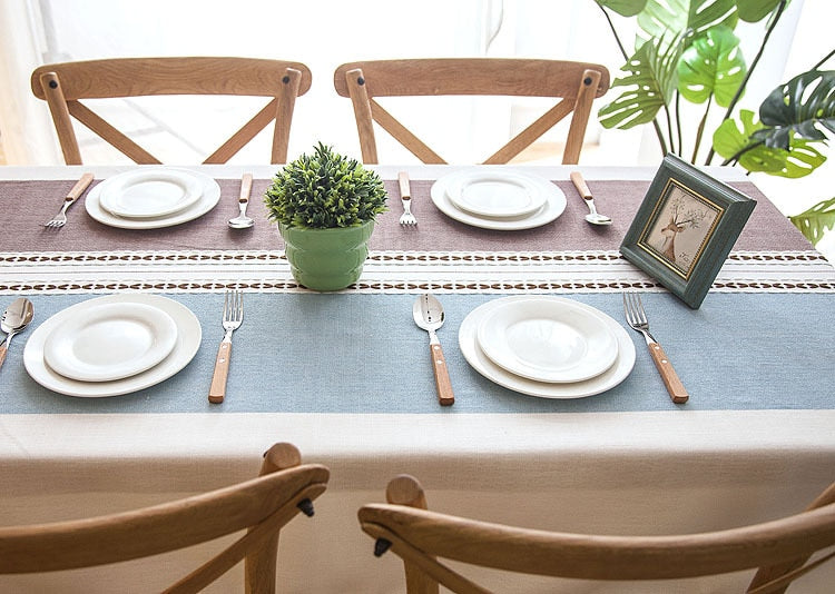 European Style 90x90 cm Decorative Linen Tablecloth with Tassels - Waterproof & Oilproof