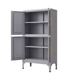 Grey metal kitchen storage cabinet, kitchen pantry storage cabinet with door and shelf, adjustable leveling feet