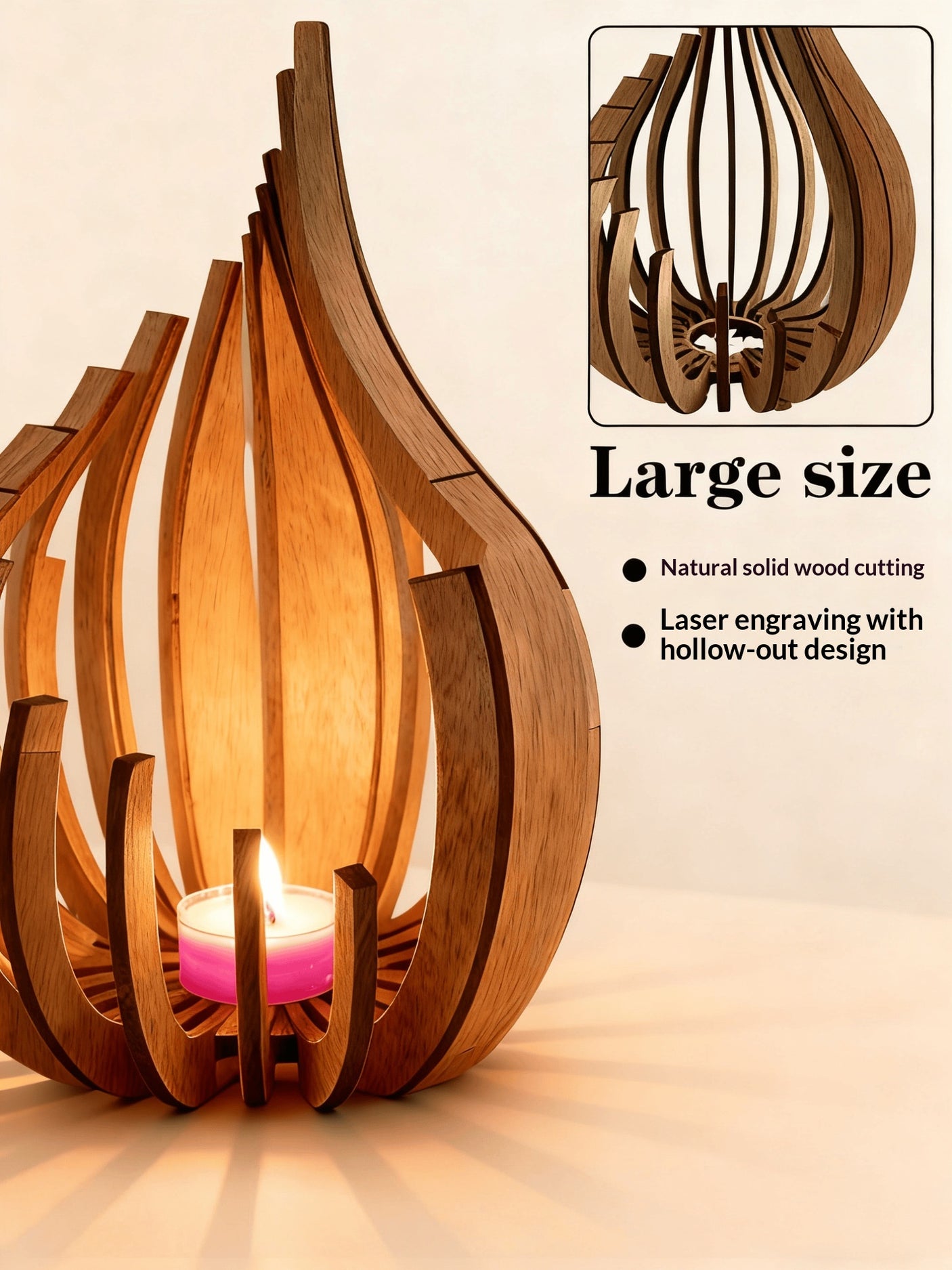 Elegant Lotus-Shaped Wooden Candle Holder Display Shelf