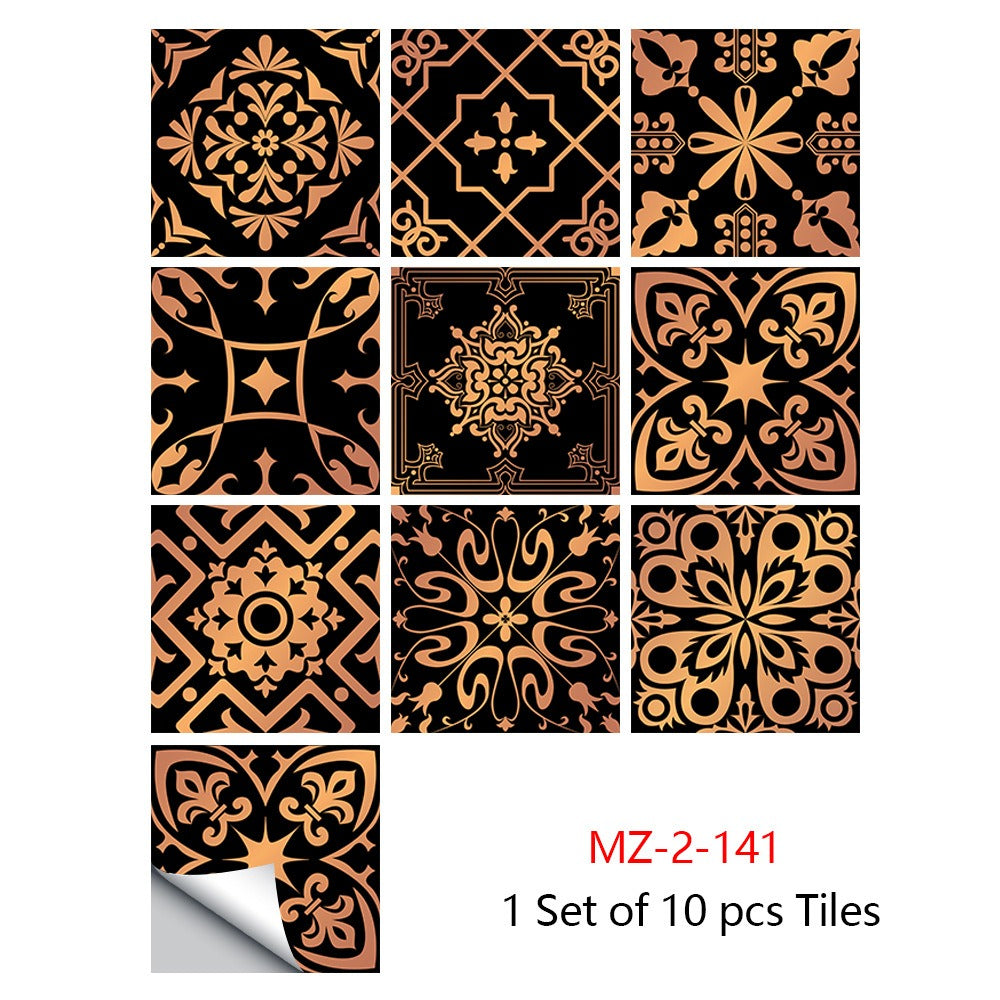 Mosaic 10-Piece Imitation Ceramic Tile Stickers Set for Home Decoration