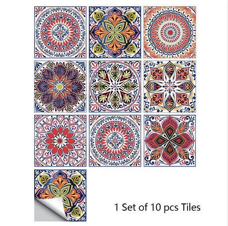 Mosaic 10-Piece Imitation Ceramic Tile Stickers Set for Home Decoration