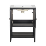 24" Black Modern Sleek Bathroom Vanity Elegant Ceramic Sink with Solid Wood Frame Open Style Shelf