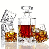 7pcs, Wine Glass Set, Glass Whiskey Decanter And Whiskey Glasses Set, Decanter With 6 Double Layered Vintage Glasses, Lead Free Whiskey Glassware, Accessories, Bar Supplies - Julia M LifeStyles