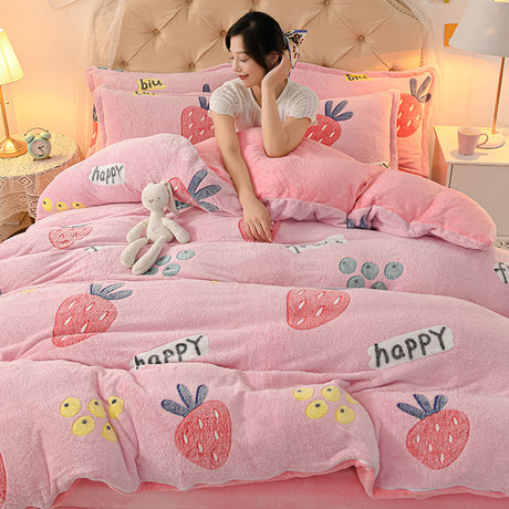 Coral Velvet Sheet Duvet Cover Double Sided Plus Velvet Thick Bedding Set