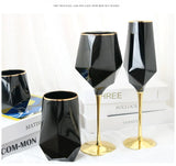Pure Black Crystal Golden Edge Wine Glass Goblet Light Luxury Irregular Model Room Special Champagne Cup Whiskey Beer Glasses