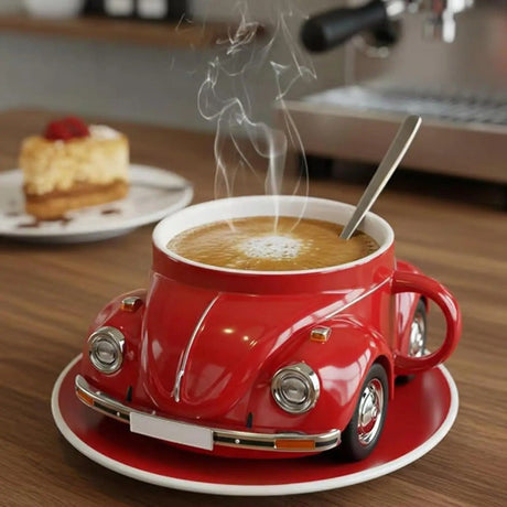 [Vintage Racing Car Mug] Vintage Red Racing Car Mug - Large Capacity Glass Coffee Cup with Front Windshield Design, Automotive Decor Cup for Home, Office, Cafe - Gift for Car Lovers (Sturdy Drinkware, Unique, Novelty) Julia M LifeStyles