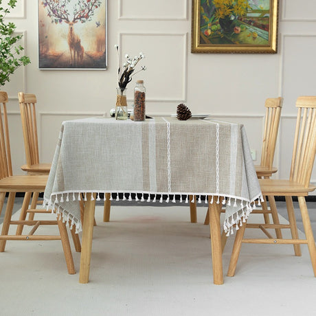 Nordic Christmas Table Cloth Hollow Tassel Table Cloth Solid Color Long Stripe Jacquard Table Cloth Tea Table Mat Cotton Linen