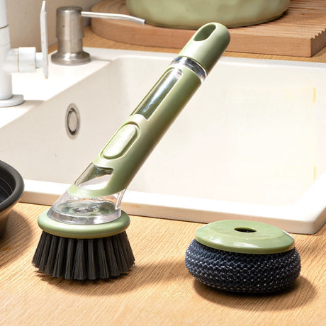 Extended Handle Ergonomic Dishwashing Brush with Soap Dispenser, Replaceable Head for Easy Cleaning of Pots, Pans & Sinks - Essential Kitchen Tool Julia M LifeStyles