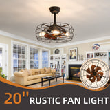 European Style 19inch Cage Retro Ceiling Fan with Lights