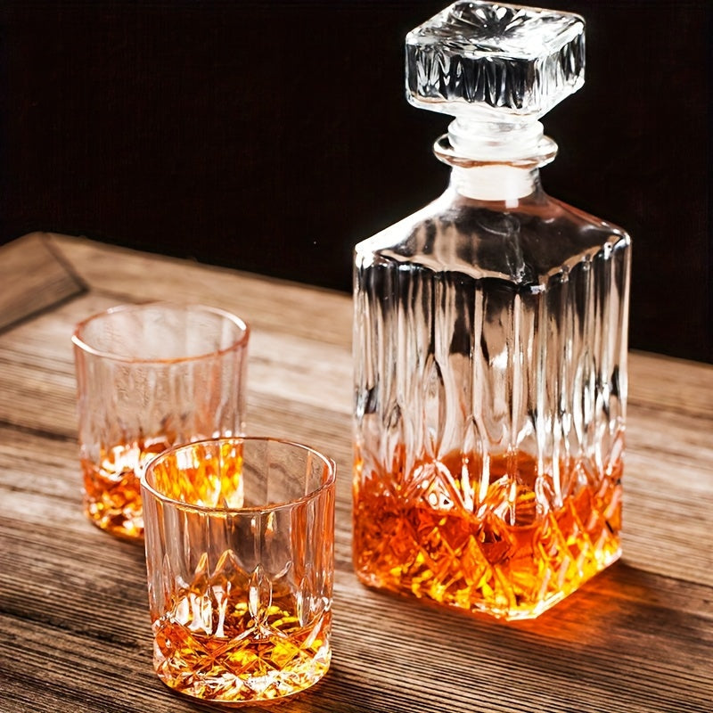 7pcs, Wine Glass Set, Glass Whiskey Decanter And Whiskey Glasses Set, Decanter With 6 Double Layered Vintage Glasses, Lead Free Whiskey Glassware, Accessories, Bar Supplies - Julia M LifeStyles