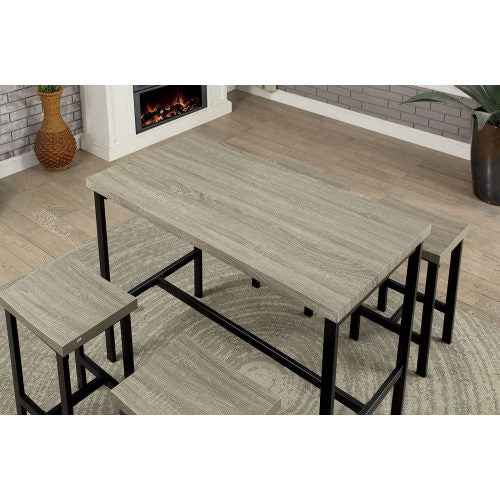5 Pc Counter Height Table Set Two Tone Design Black Gray Dining Chairs Sturdy Metal Construction PVC Plastic Top Dining Room Furniture Julia M Home & Kitchen