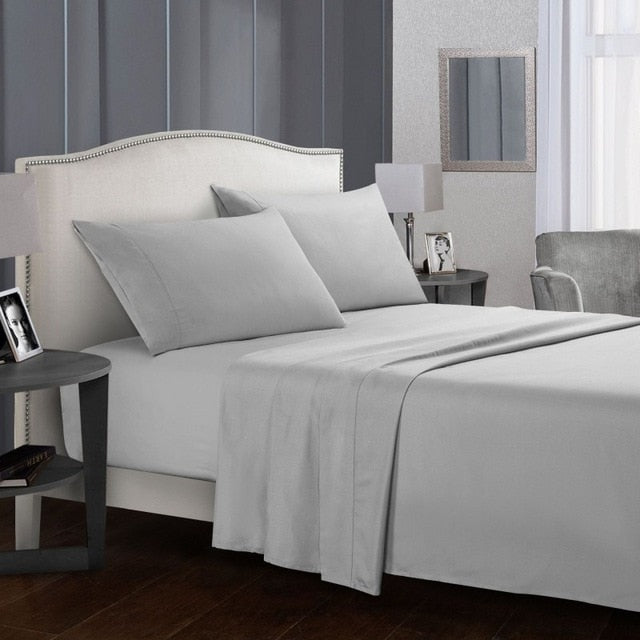 White Bedding Set Queen size Bed sheets Solid color Flat Sheet+Fitted Sheet+Pillowcase Bed Linens - Julia M LifeStyles