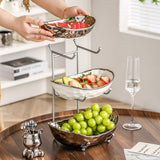 Multi-Layer Light Luxury Ceramic Fruit Tray with Electroplated Gold or Silver Frame