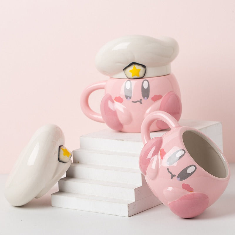 Madou Cute Pink Cartoon Chef Star Mug Cabbie Chef Hat Star Ceramic Cup Cartoon Navy Hat Star Coffee Mug With Lid Ceramic Mugs - Julia M LifeStyles