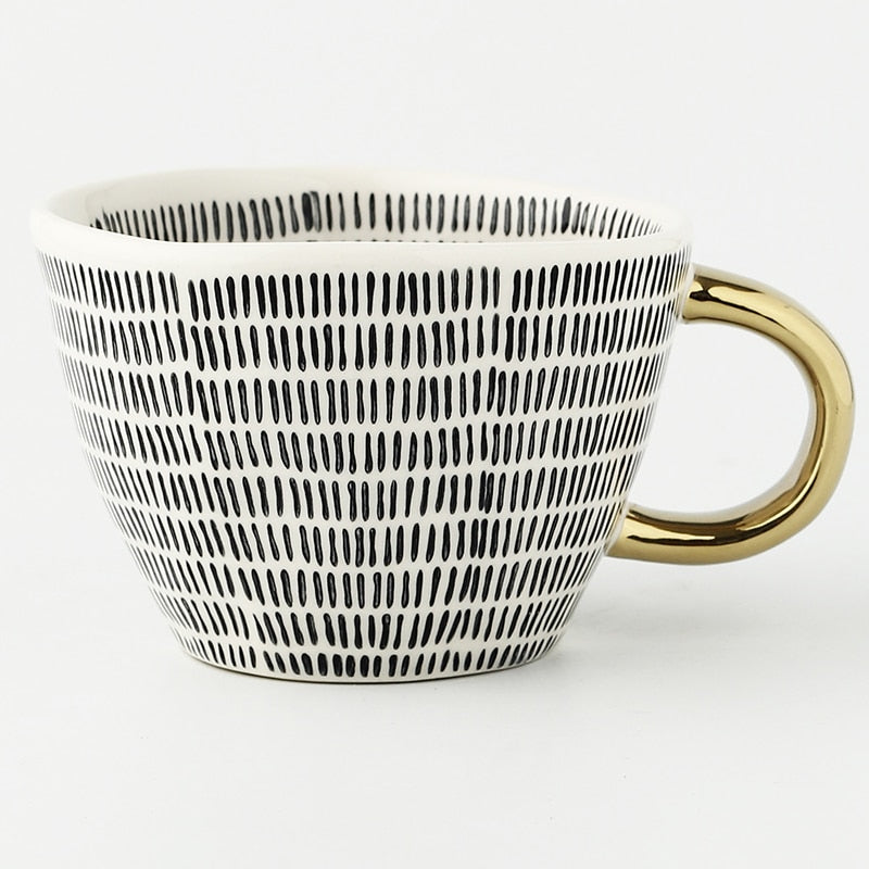 Motif Gold-Handle Ceramic Mug, 350 mL