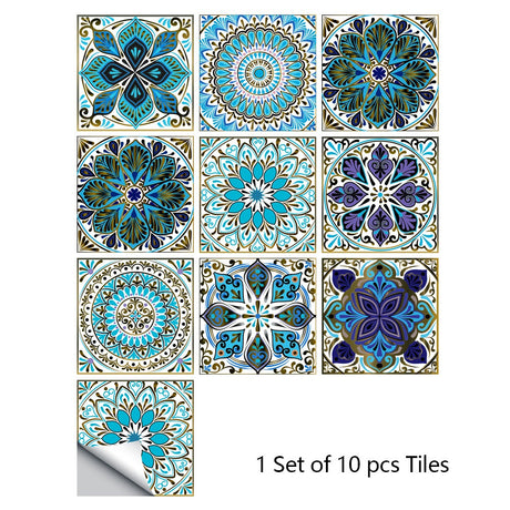 Mosaic 10-Piece Imitation Ceramic Tile Stickers Set for Home Decoration