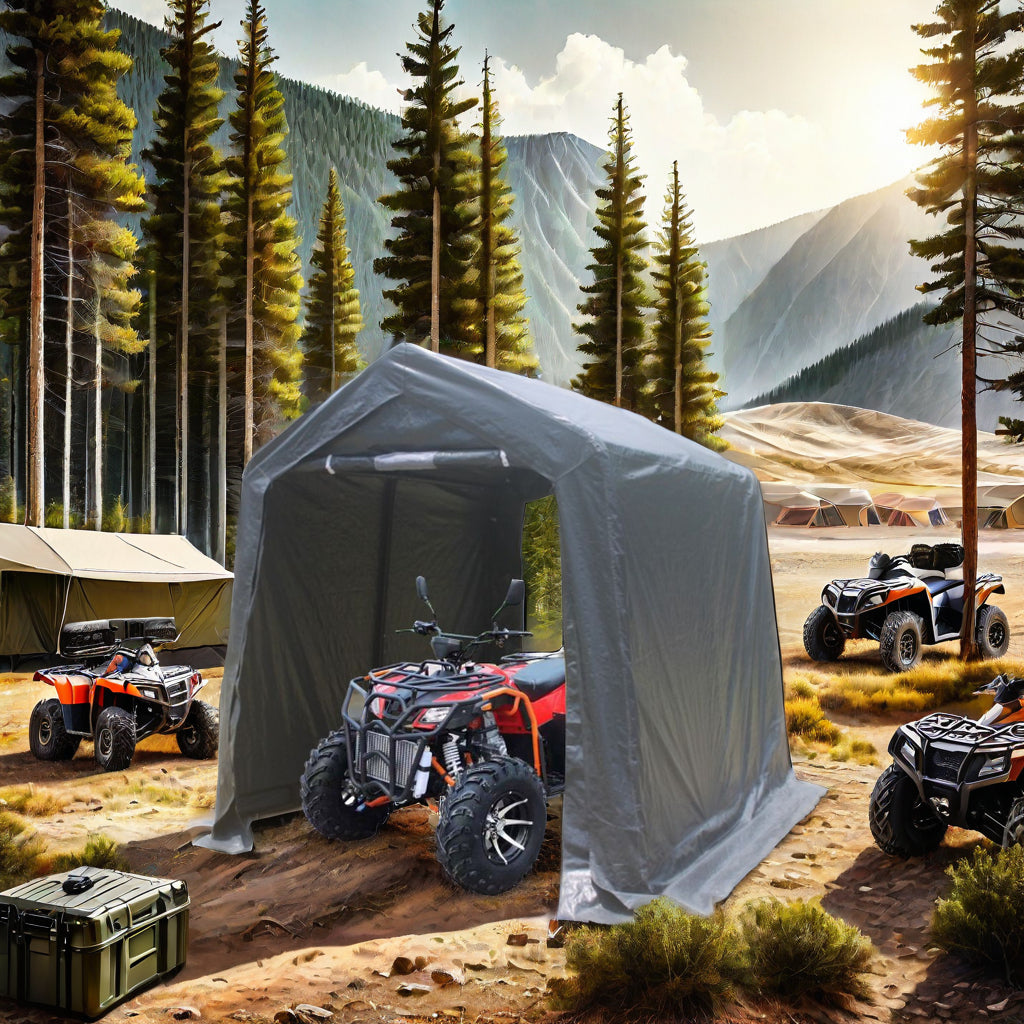 7x12 ft Outdoor Gazebo Portable Storage Shelter Shed with 2 Roll up Zipper Doors & Vents Carport - Julia M LifeStyles