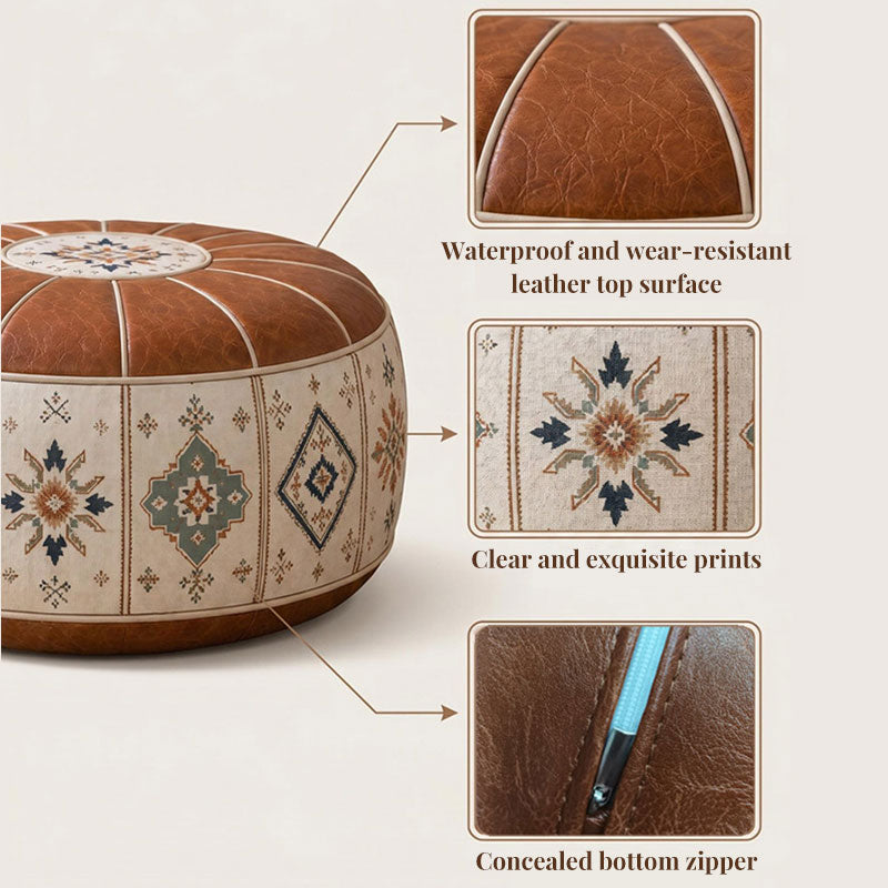 Heritage Floral Storage Ottoman Pouf – Vintage Leather-Style Accent Cover