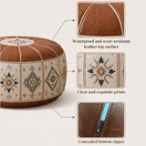 Heritage Floral Storage Ottoman Pouf – Vintage Leather-Style Accent Cover