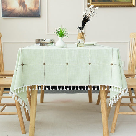 Nordic Christmas Table Cloth Hollow Tassel Table Cloth Solid Color Long Stripe Jacquard Table Cloth Tea Table Mat Cotton Linen