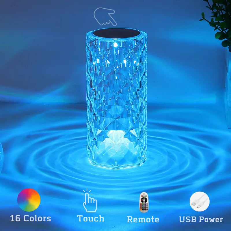Crystal decorative desk lamp bedroom bedside touch remote control rose light LED charging atmosphere night light Julia M Home & Kitchen