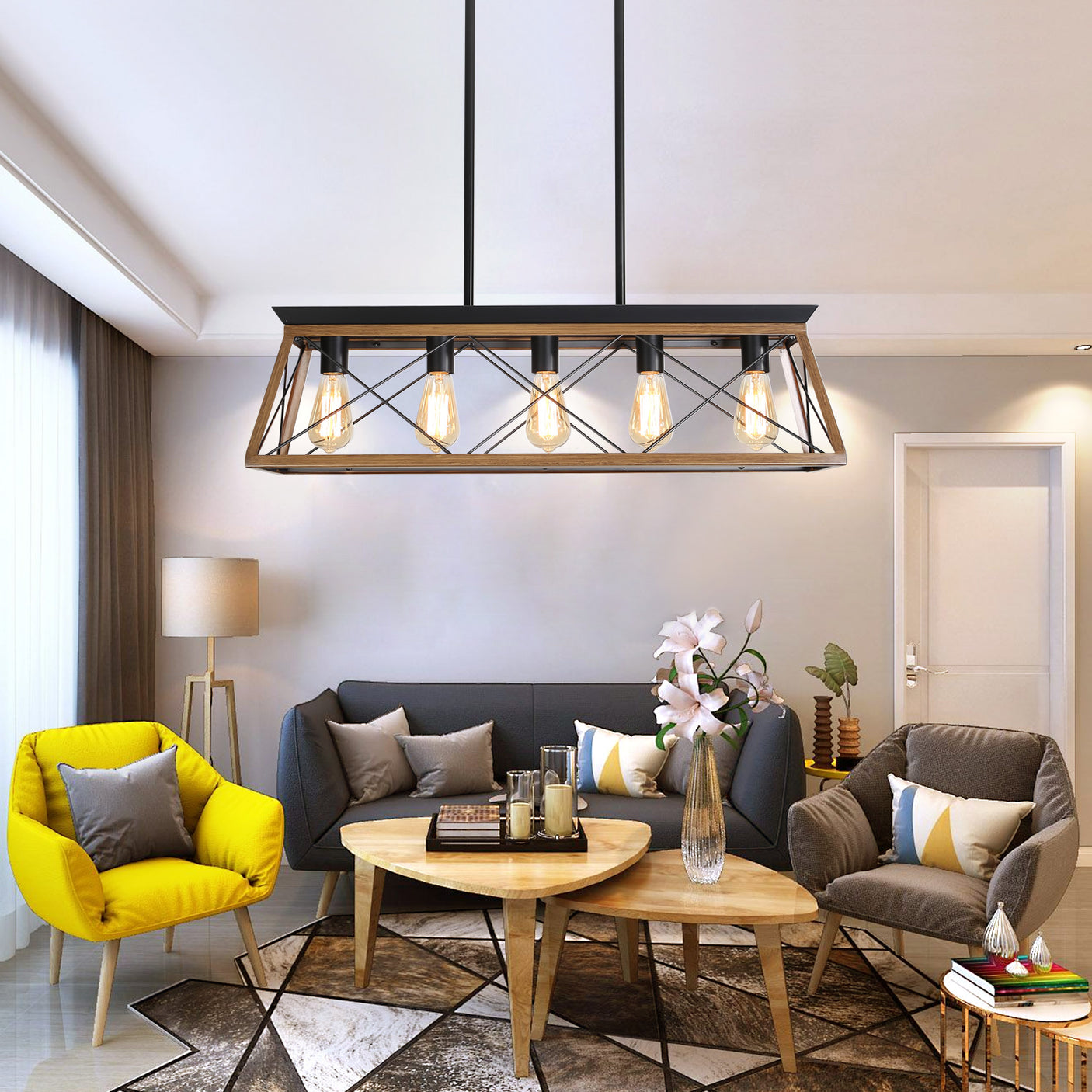 Farmhouse Chandeliers With 5 Bulbs For Dining Room Walnut - Julia M LifeStyles
