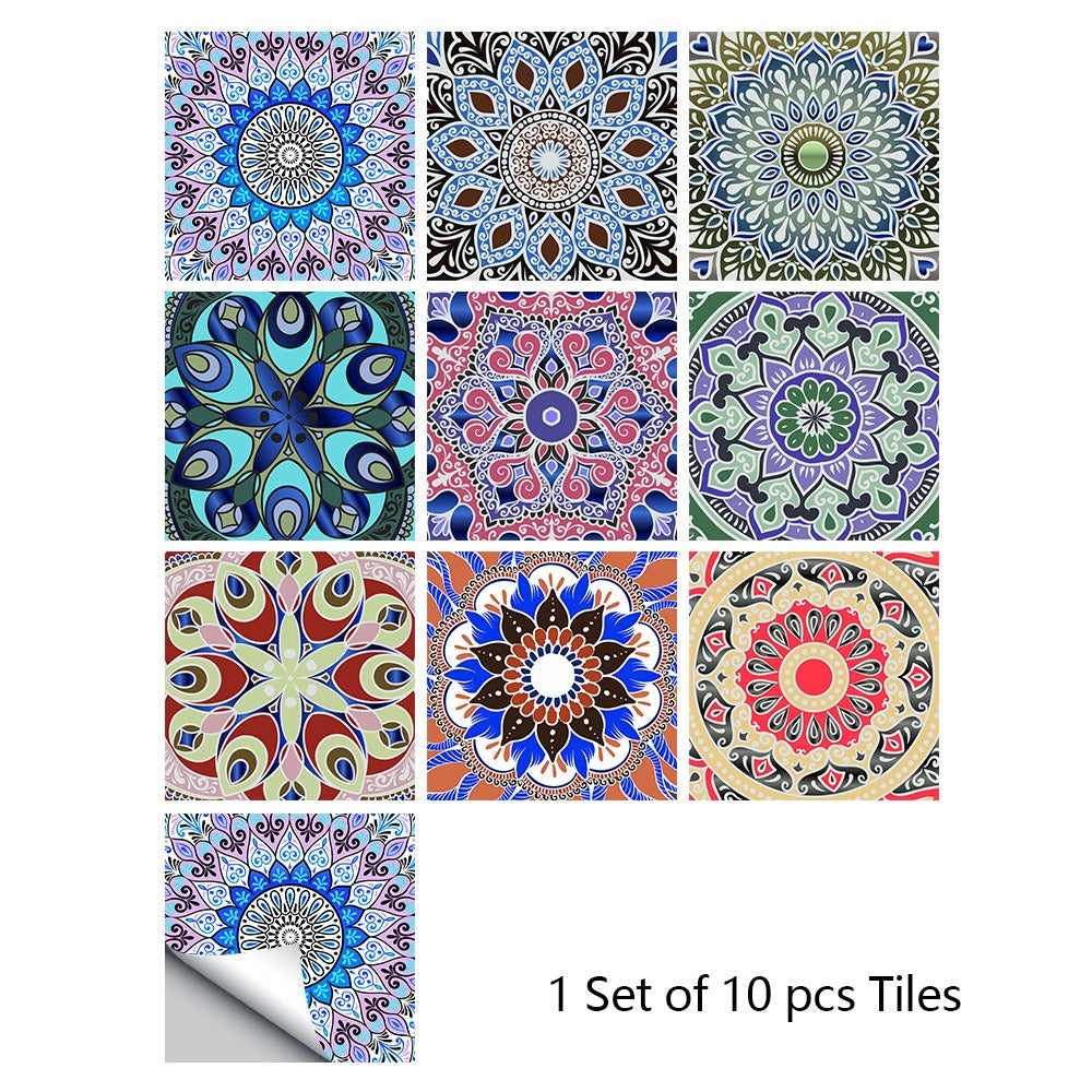 Mosaic 10-Piece Imitation Ceramic Tile Stickers Set for Home Decoration