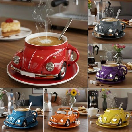 [Vintage Racing Car Mug] Vintage Red Racing Car Mug - Large Capacity Glass Coffee Cup with Front Windshield Design, Automotive Decor Cup for Home, Office, Cafe - Gift for Car Lovers (Sturdy Drinkware, Unique, Novelty) Julia M LifeStyles