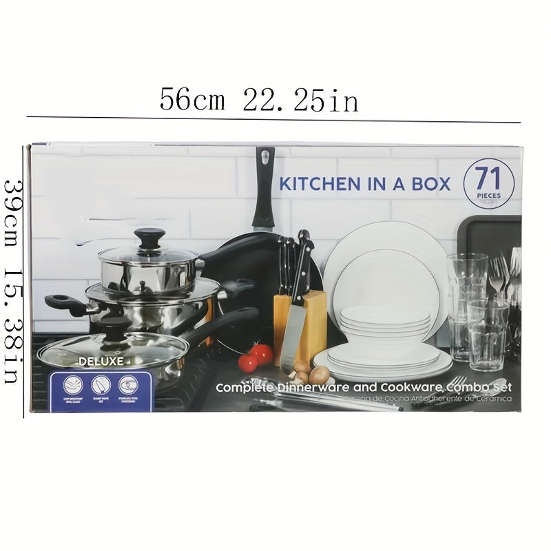 71-Piece Stainless Steel Cookware and Tableware Set