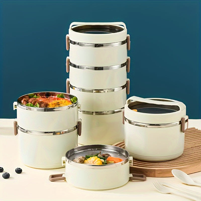 1 Set Of Stainless Steel 4 Layer Lunch Box With Lid With Complementary Bag & Cutlery Large Capacity Storage Bucket, For Camping, Picnic, School, Office, And Outdoor Adventures Julia M Home & Kitchen